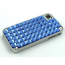 iPhone 4 4S Glass Stud Cube Bling Crystal Diamond Case (Blue)